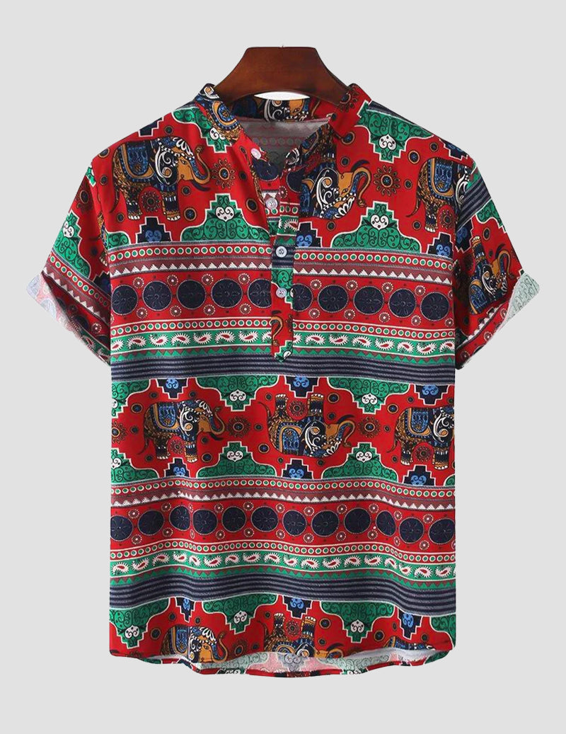 Mandala illusion Design Cotton Material Printed Beach Wear Half Sleeves Shirt for Men