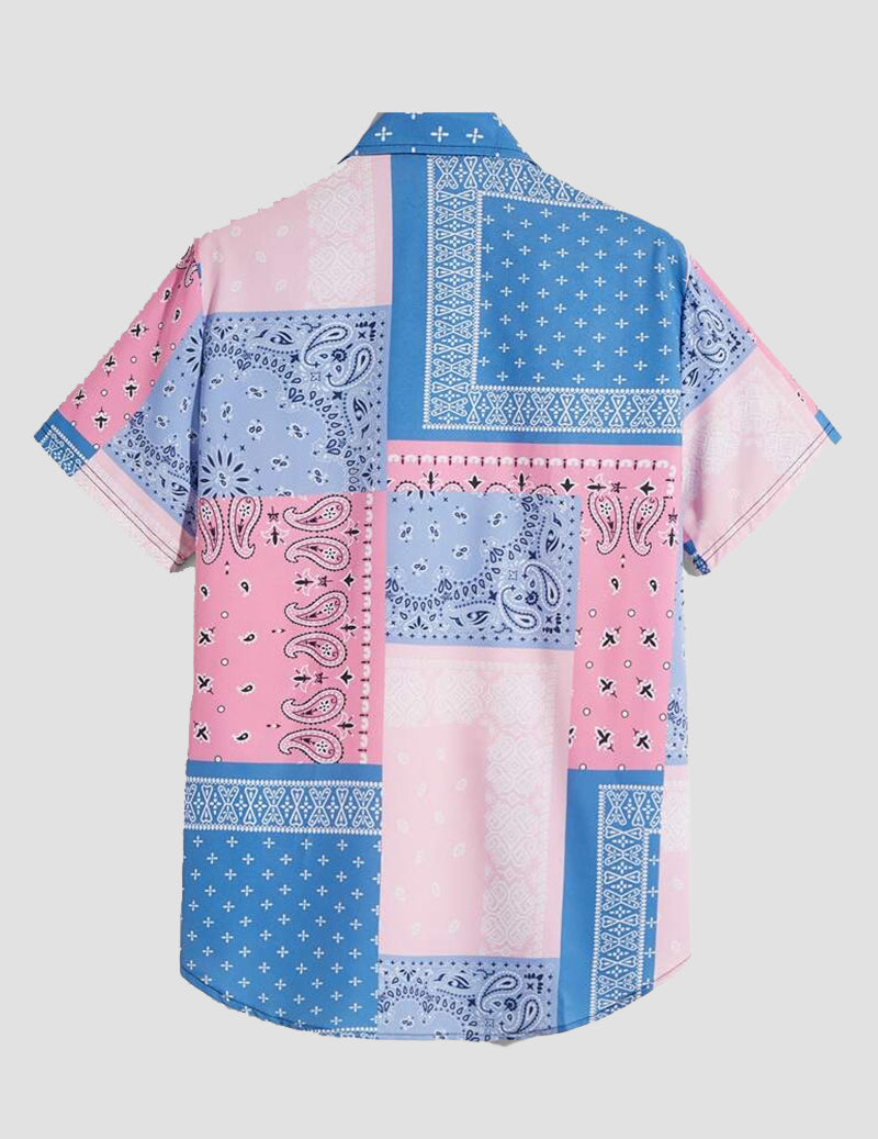 Milumia Geo Print Button Down Shirt for Men Short Sleeve Collar Regular Fit Shirt