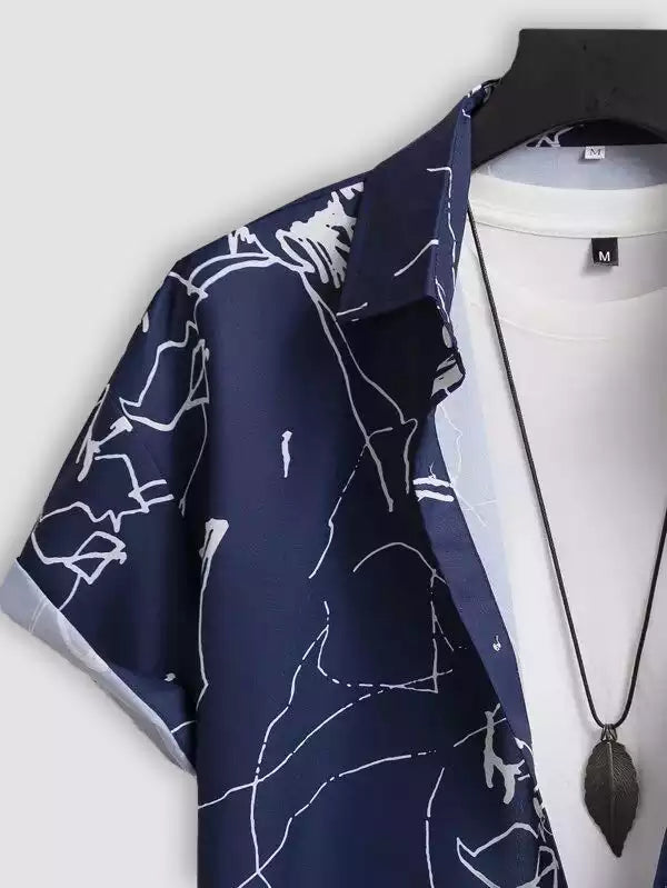 Blue and White Chese Design Beach and casual Multicolor Printed Shirt Cotton Material Half Sleeves Mens blackdock