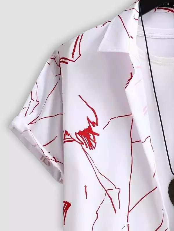 White and Red Design Beach and casual Multicolor Printed Shirt Cotton Material Half Sleeves Mens blackdock
