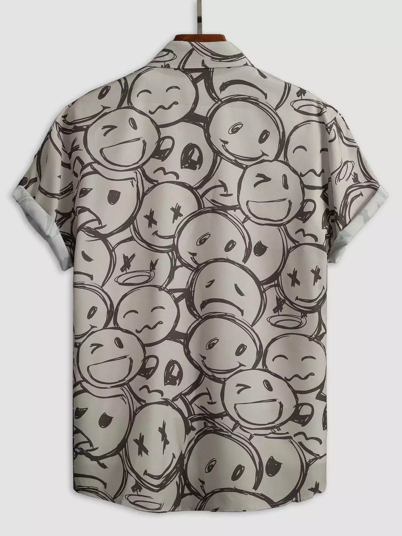 Gray and White Emoji Design Beach and casual Multicolor Printed Shirt Cotton Material Half Sleeves Mens blackdock