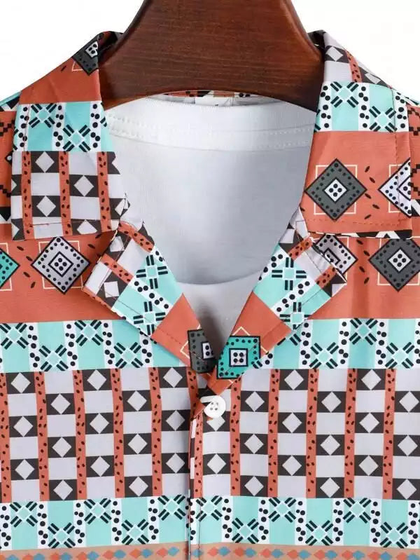 Orange Trianlge Design Beach and casual Multicolor Printed Shirt Cotton Material Half Sleeves Mens blackdock