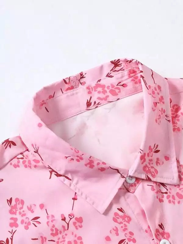 Pink Rose Design Beach and casual Multicolor Printed Shirt Cotton Material Half Sleeves Mens blackdock