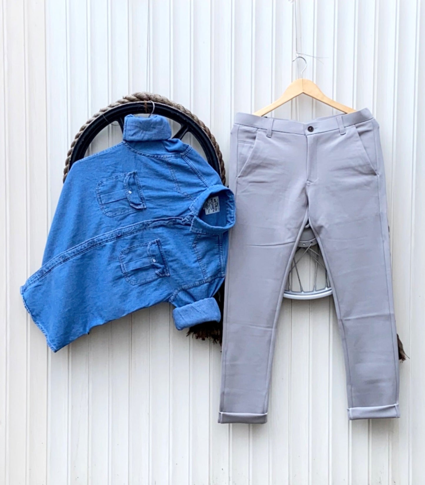 denim shirt and lycra pant combo for men and boys