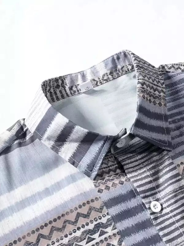 Texture Line Blue Color Beach and casual Multicolor Printed Shirt Cotton Material Half Sleeves Mens blackdock