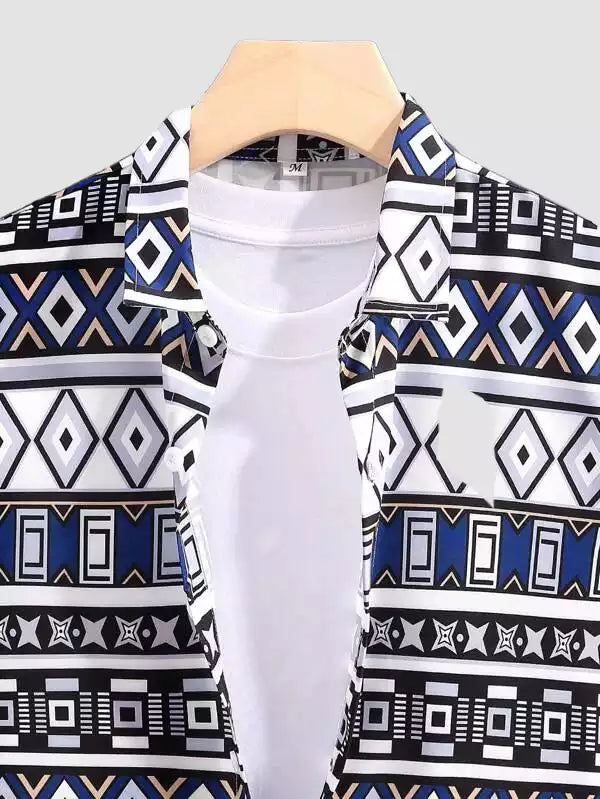 Mix Pattern Dark Blue Beach and casual Multicolor Printed Shirt Cotton Material Half Sleeves Mens blackdock