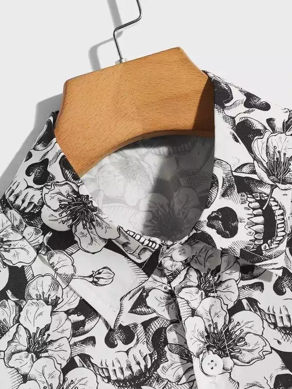 Skull on White Beach and casual Multicolor Printed Shirt Cotton Material Half Sleeves Mens blackdock