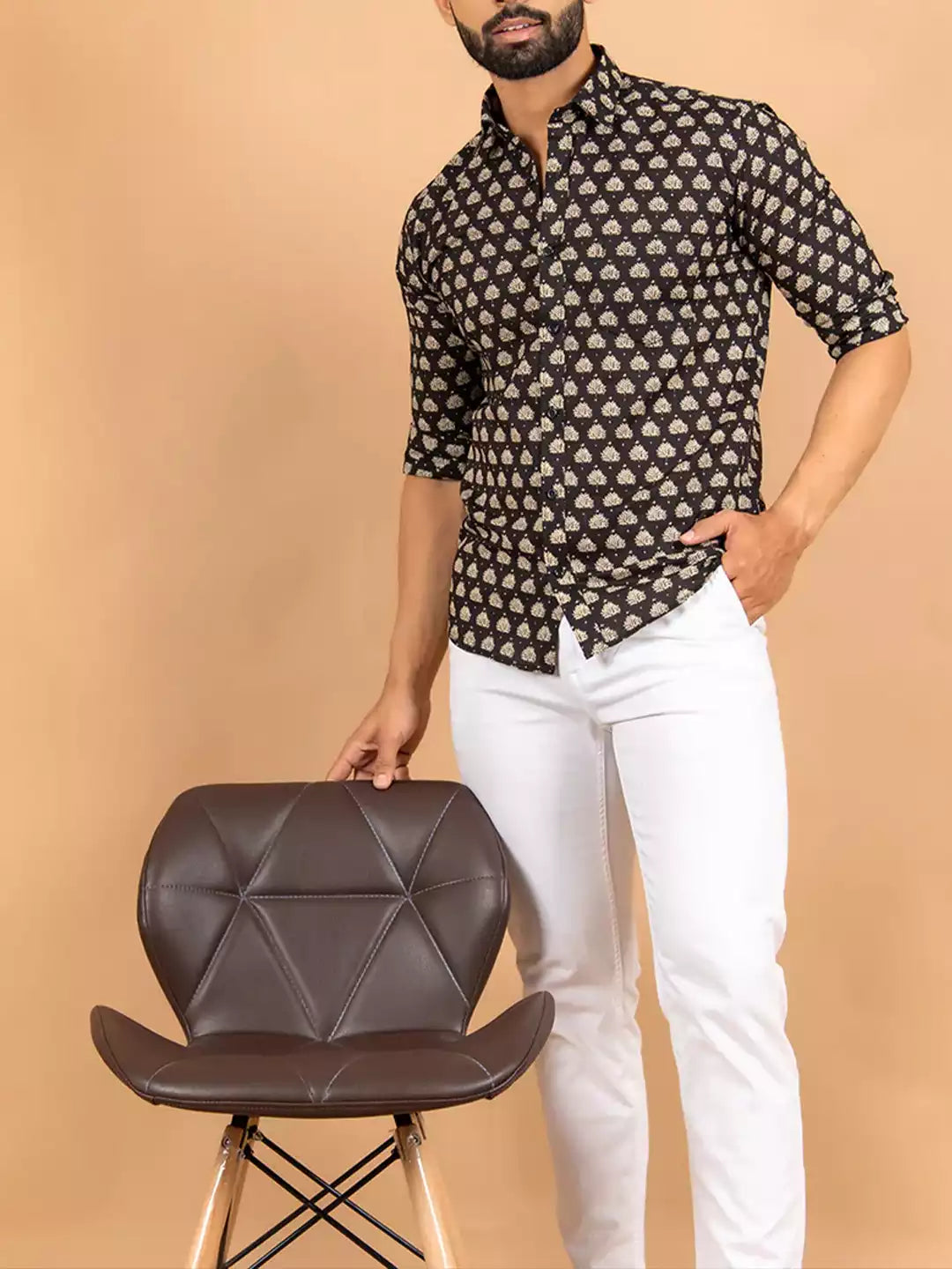 Pyramid Pattern printed Brown Color Men's Cotton Casual Shirt Half Sleeve available on RoscoeShirts