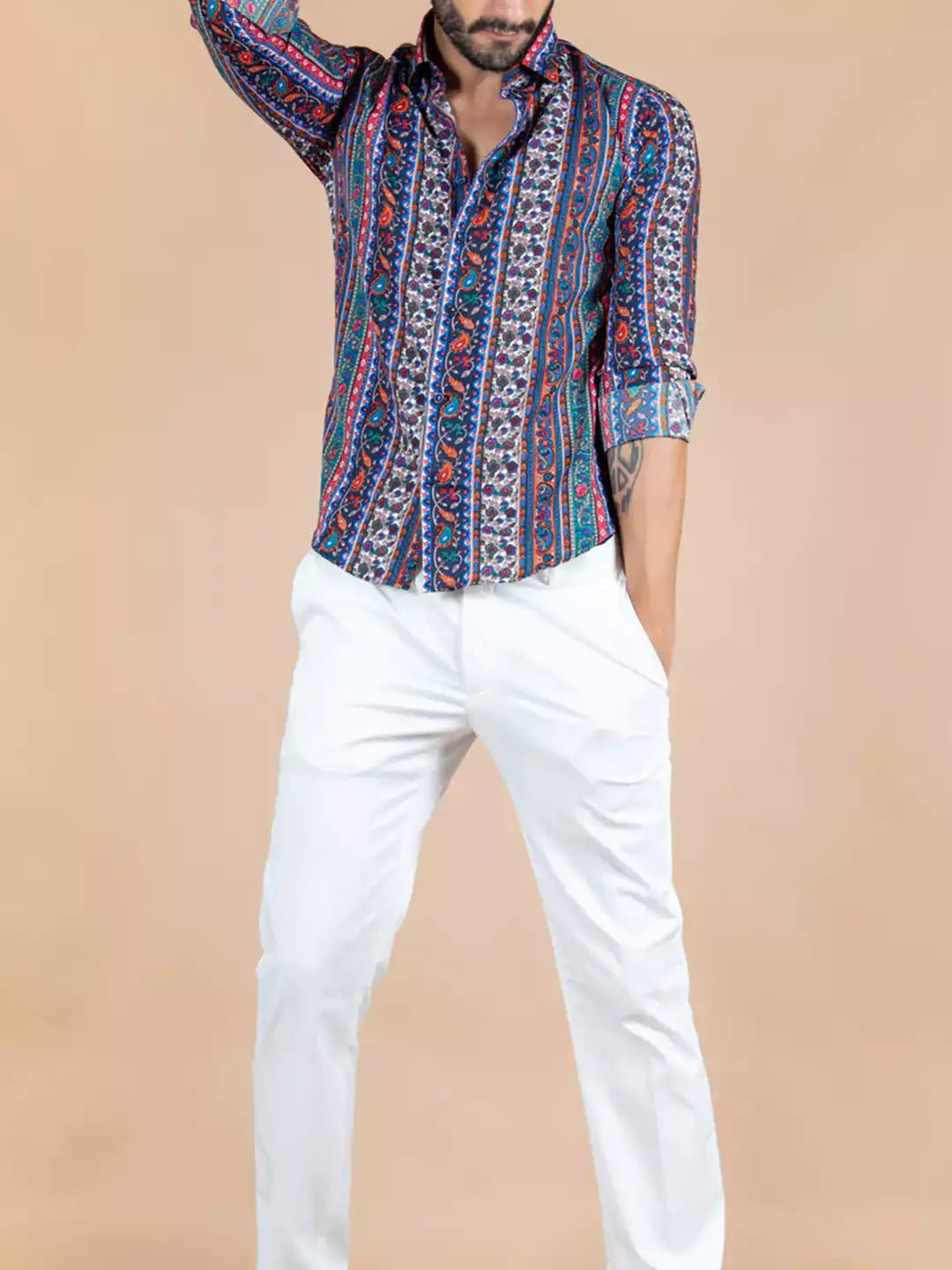 Unique printed Mandala Pattern MultiColor Men's Cotton Casual Shirt Half Sleeve available on RoscoeShirts