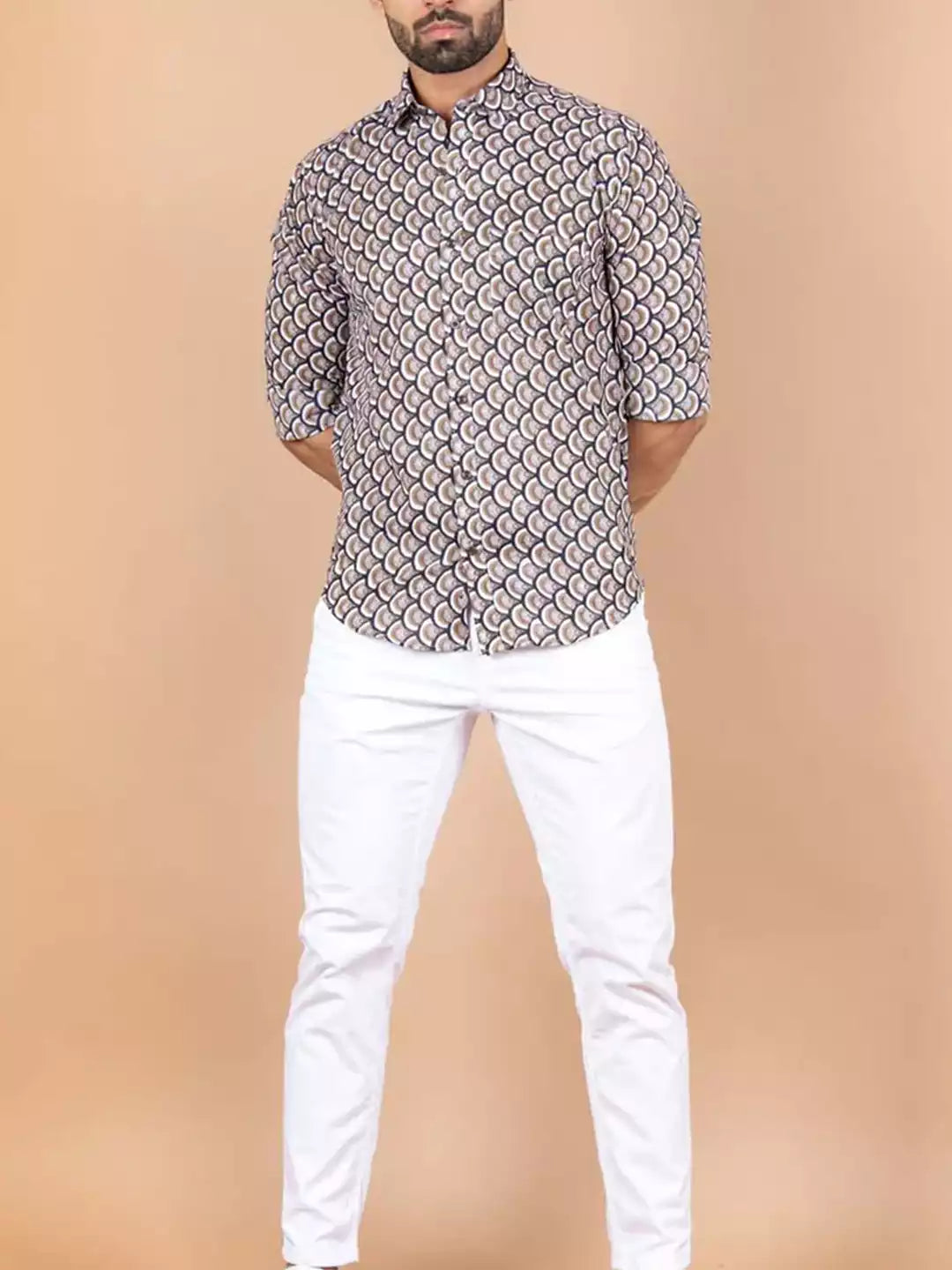 Tender Pattern printed Brown Color Men's Cotton Casual Shirt Half Sleeve available on RoscoeShirts