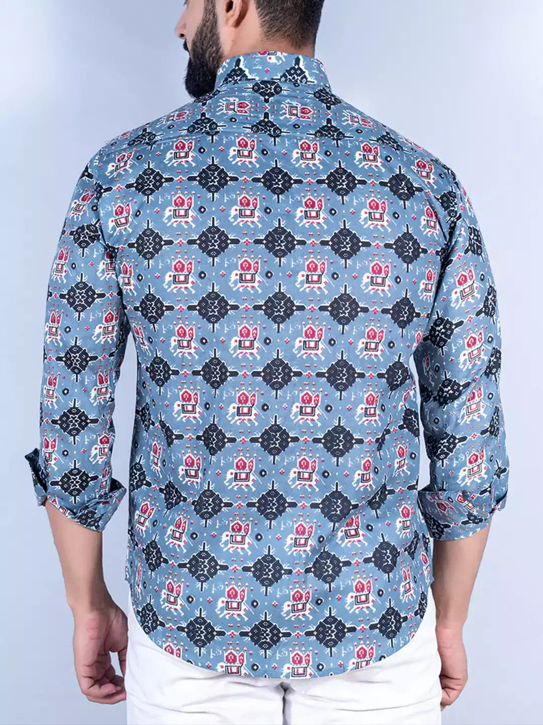Mandala Art Pattern printed Blue Color Men's Cotton Casual Shirt Half Sleeve available on RoscoeShirts