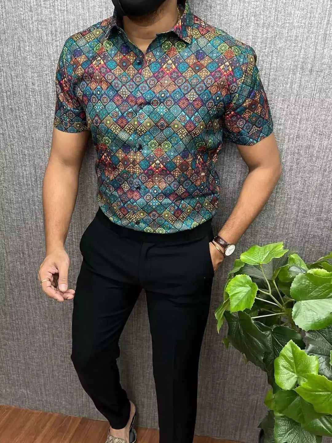 Party Wear Pattern MultiColor Men's Cotton printed Casual Shirt Half Sleeve available on RoscoeShirts
