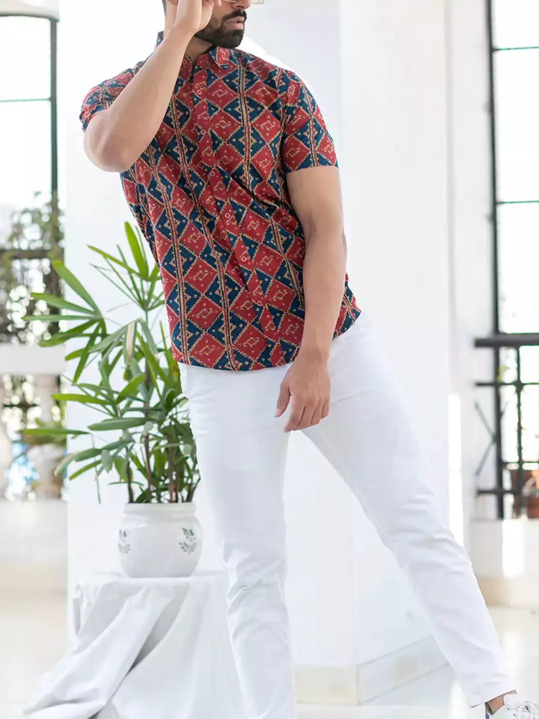 Jaipuri Style MultiColor Men's printed Cotton Casual Shirt Half Sleeve available on RoscoeShirts