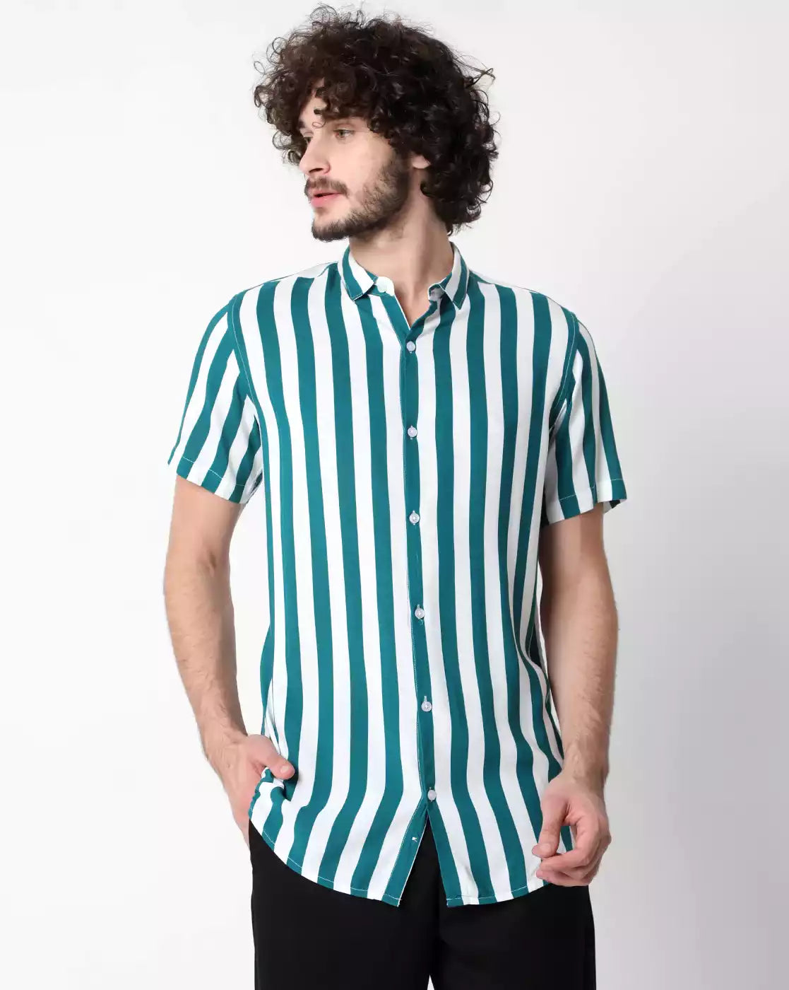 lining Pattern Blue Color Men's printed Cotton Casual Shirt Half Sleeve available on RoscoeShirts