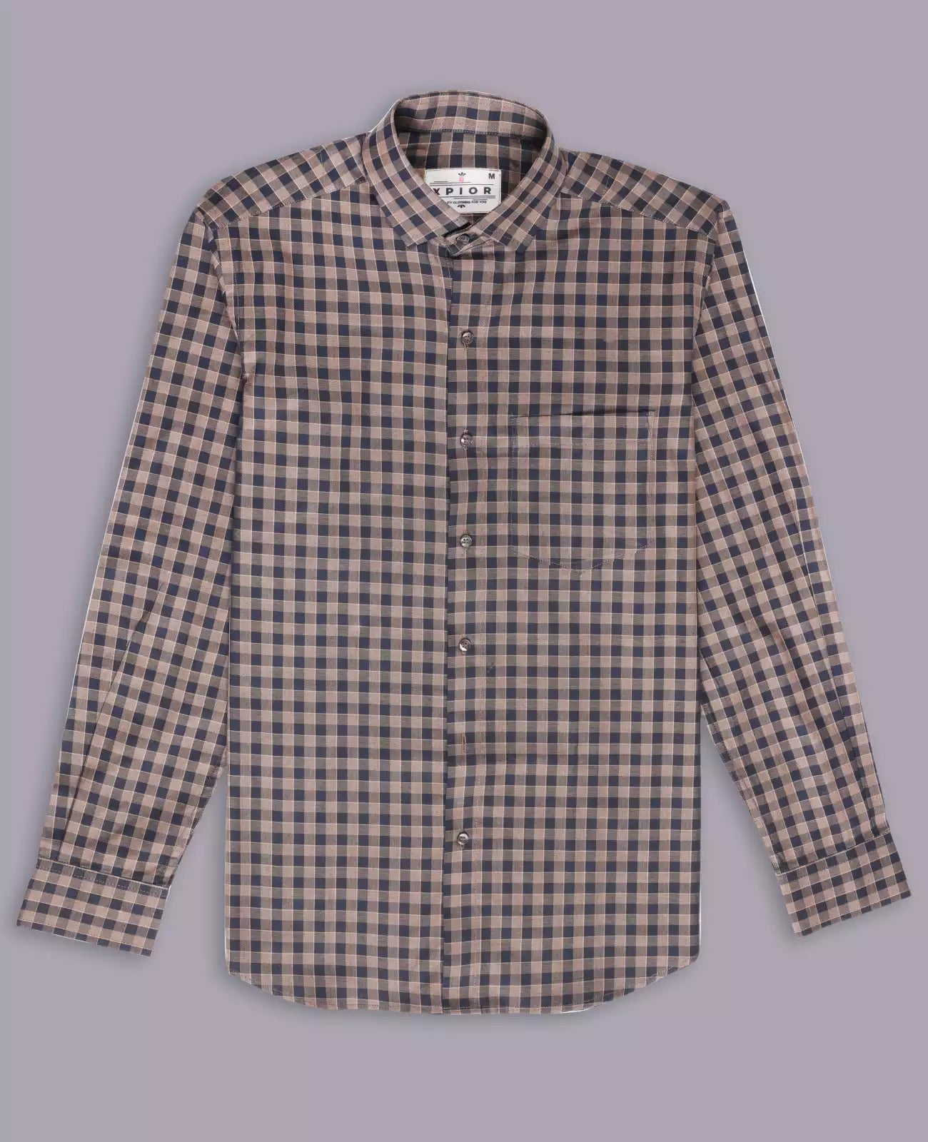 Men's Full Sleeves Mini Checks Shirt Premium Collection Cotton Fabric Peach