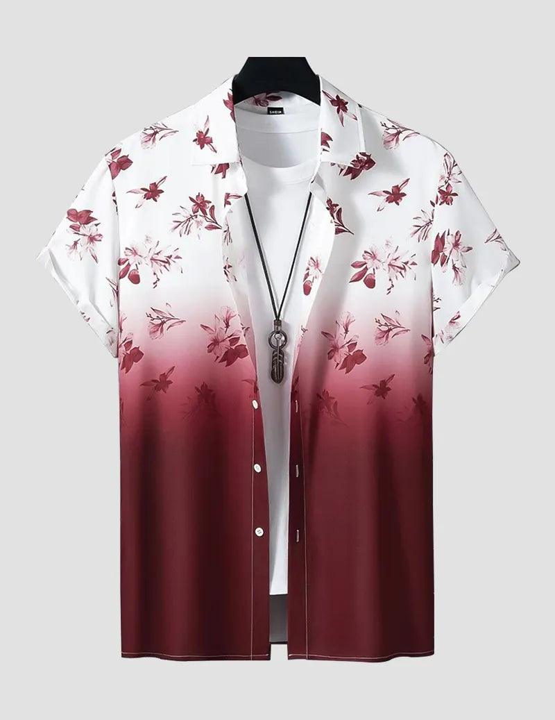 Shady Maroon and White Color printed Men's Beach Wear Shirt Cotton Material Roscoe