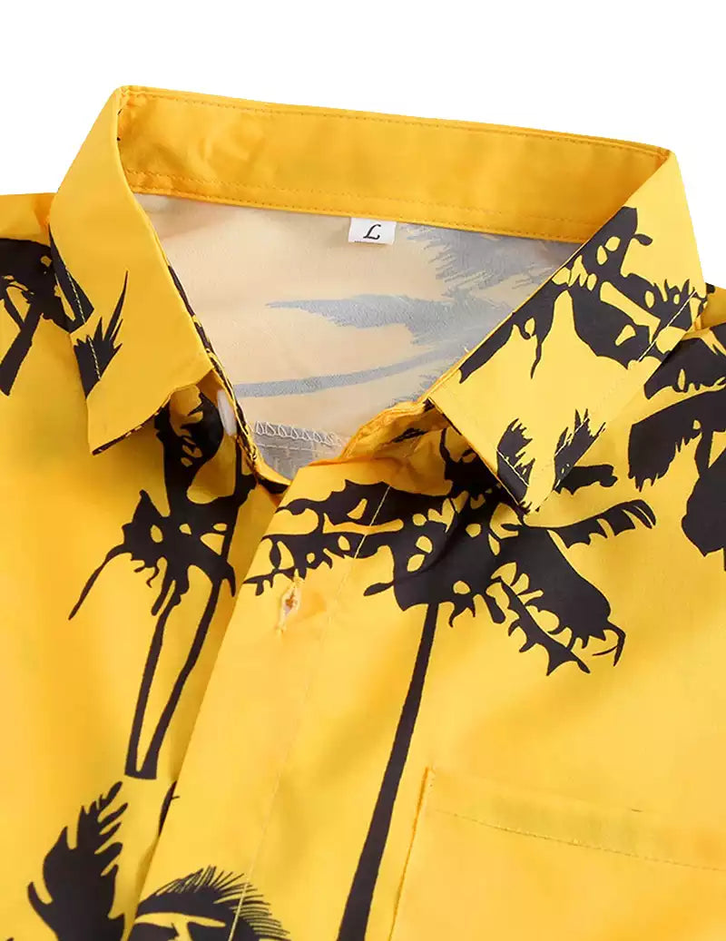 Mens Cool Beach Tropical Printed Chest Pocket Turn Down Collar Short Sleeve Shirts RoscoeShirts