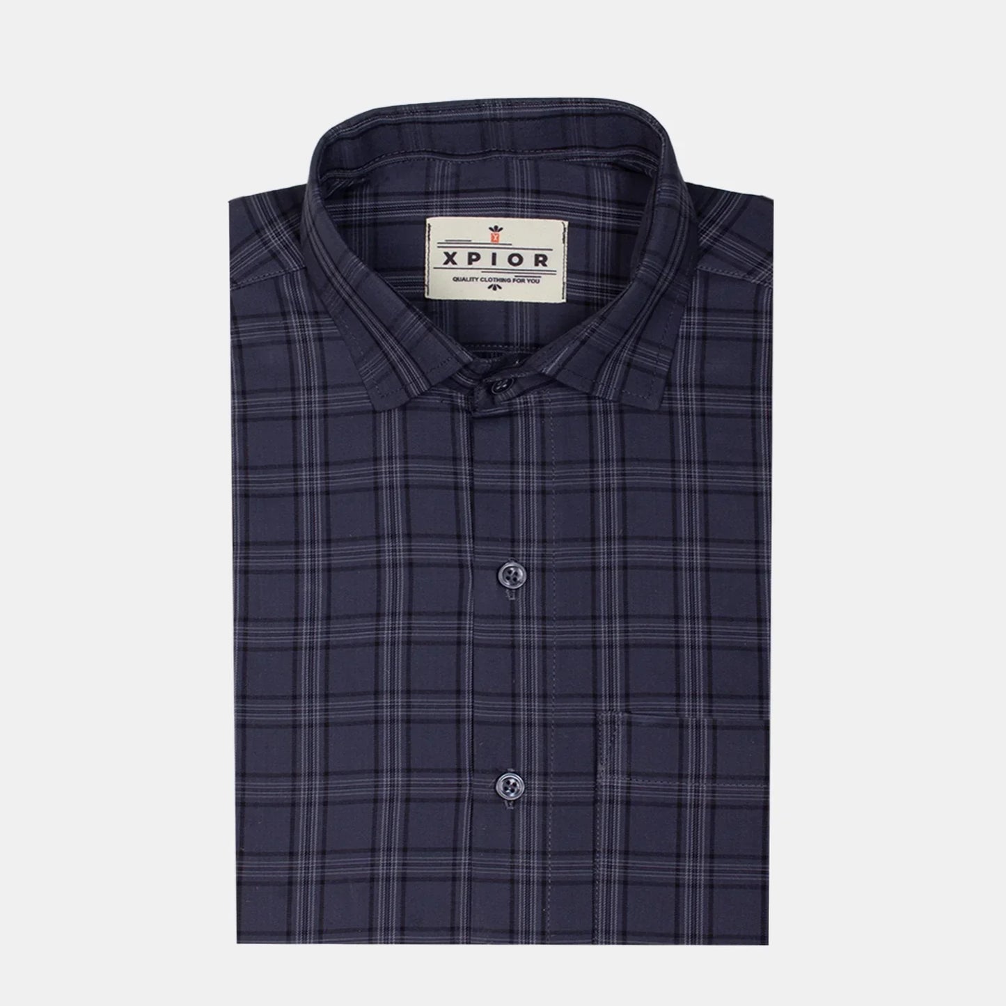Men's Full Sleeves Checks Shirt Premium Collection Cotton Fabric Dark Blue