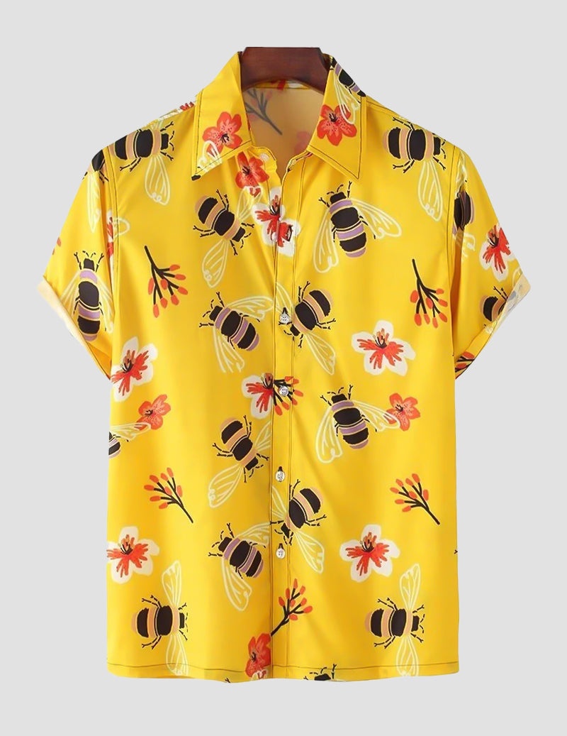Beans printed Yellow Color Design Cotton Material Beach Wear Half Sleeves Shirt for Men