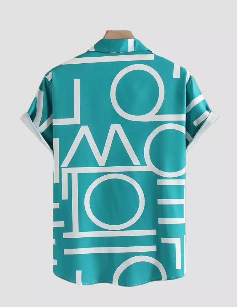 Alphabet Print Shirt With Patched Pocket and Half Sleeve Shirt  Beach Wear Dark blue colour RoscoeShirts