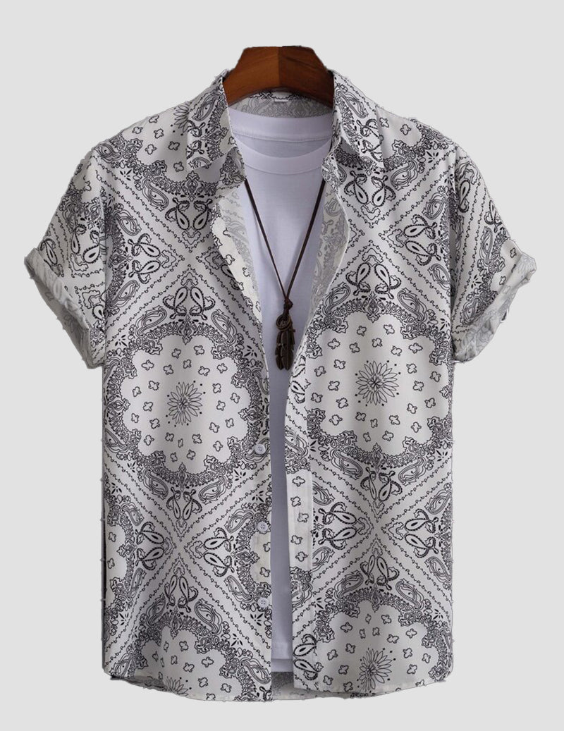 Classic all time casual printed shirt for men With Black Mandala Print RoscoeShirts