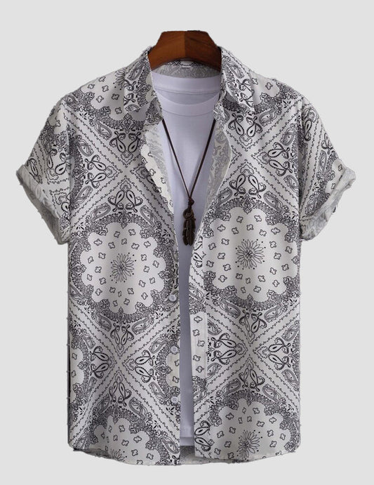 Classic all time casual printed shirt for men With Black Mandala Print RoscoeShirts