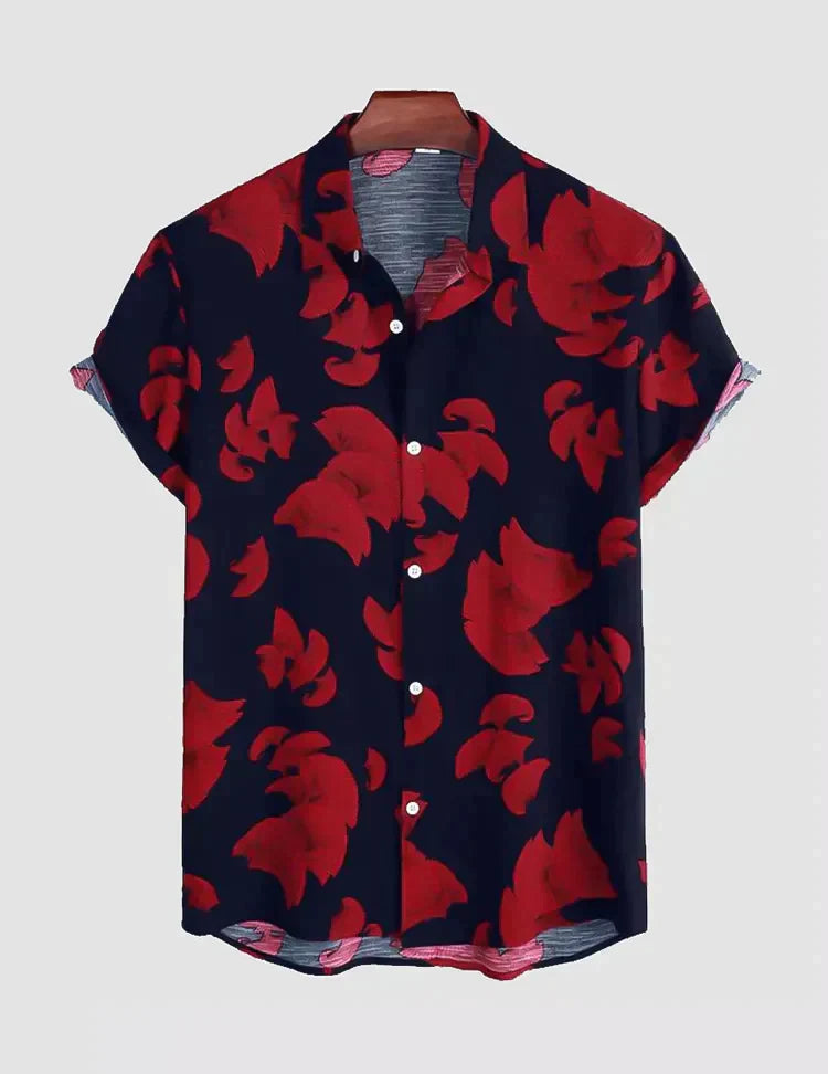 Navy Blue Digital Printed Half Sleeves Beach Wear Mens Shirt RoscoeShirts