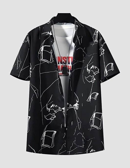 Cheese Black Pattern printed Black Color Men's Beach Wear Shirt Cotton Material Roscoe