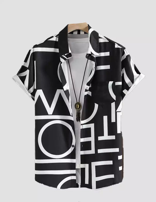 Men Graphic Letter printed Shirt With Patched Pocket RoscoeShirts Beach Wear