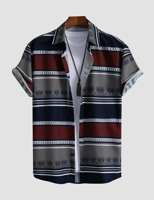 Colorful Block Design Cotton printed Material Beach Wear Half Sleeves Shirt for Men