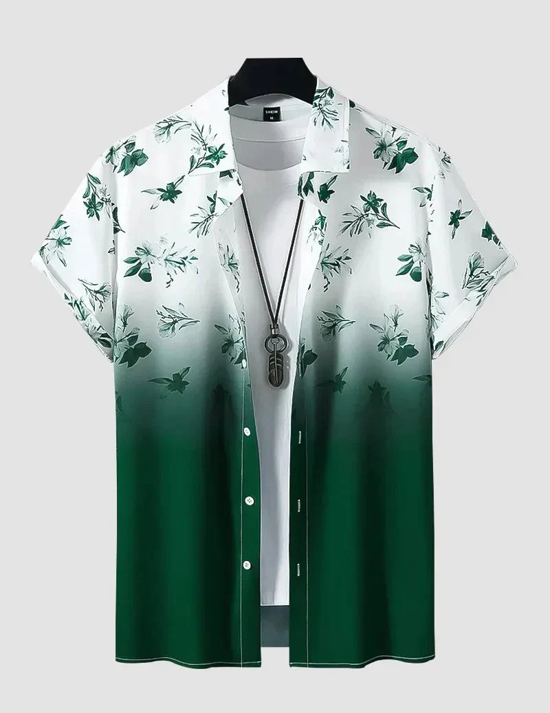 Trendy Green and White Color Men's Beach Wear Printed Shirt Cotton Material Roscoe