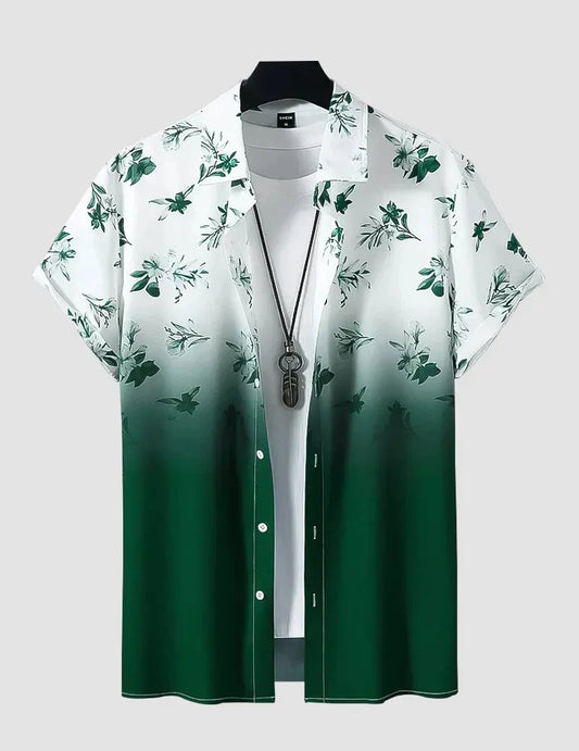 Trendy Green and White Color Men's Beach Wear Printed Shirt Cotton Material Roscoe
