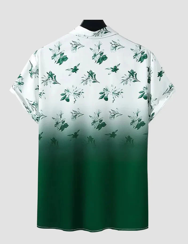 Trendy Green and White Color Men's Beach Wear Printed Shirt Cotton Material Roscoe
