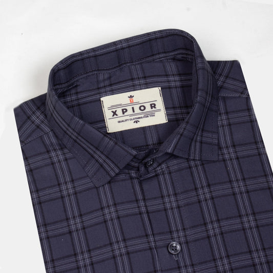 Men's Full Sleeves Checks Shirt Premium Collection Cotton Fabric Dark Blue