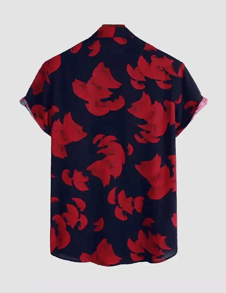 Navy Blue Digital Printed Half Sleeves Beach Wear Mens Shirt RoscoeShirts