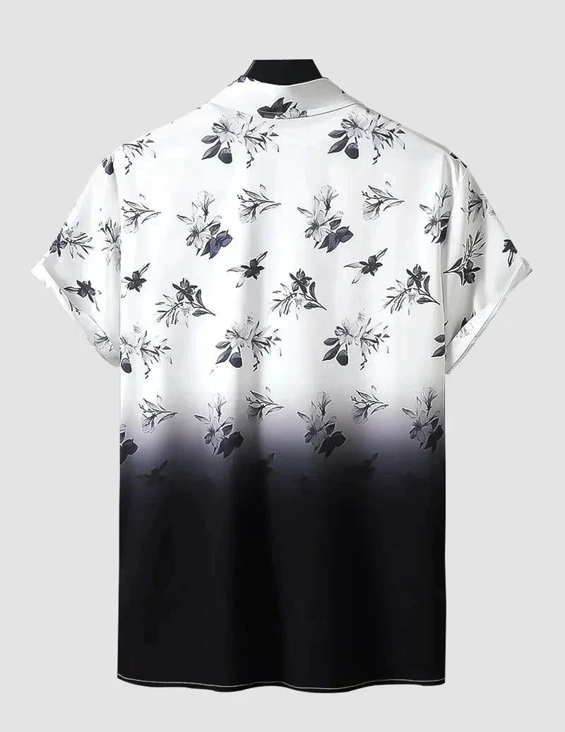 Trendy Shade Black and White Color Men's Beach Wear Printed Shirt Cotton Material Roscoe