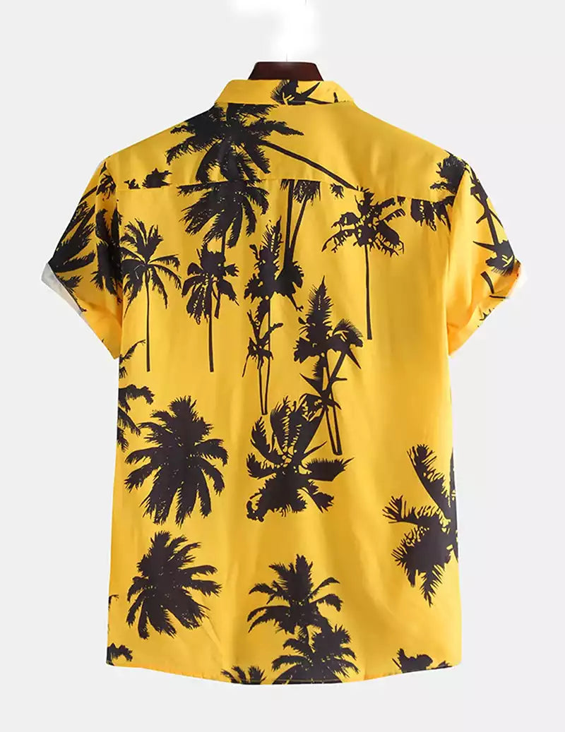Mens Cool Beach Tropical Printed Chest Pocket Turn Down Collar Short Sleeve Shirts RoscoeShirts