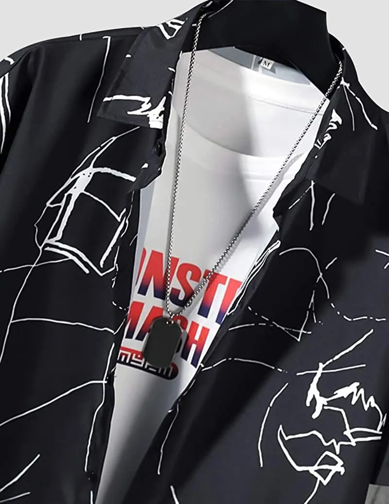 Cheese Black Pattern printed Black Color Men's Beach Wear Shirt Cotton Material Roscoe