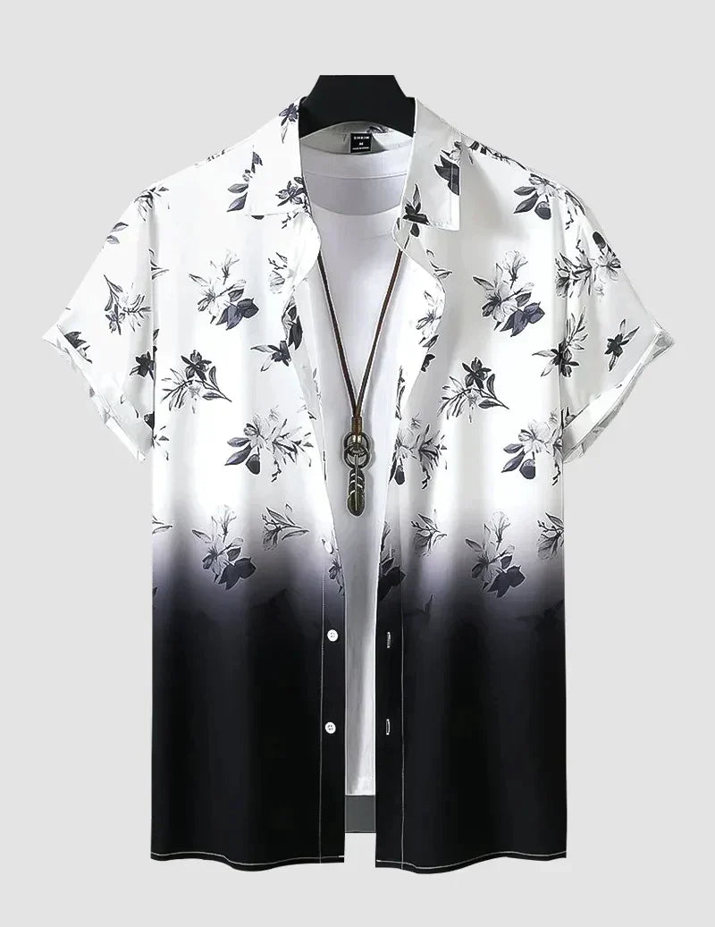Trendy Shade Black and White Color Men's Beach Wear Printed Shirt Cotton Material Roscoe