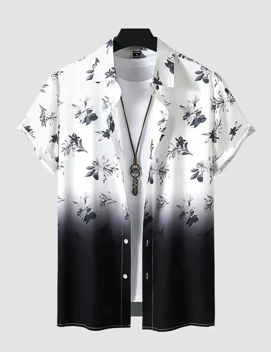 Trendy Shade Black and White Color Men's Beach Wear Printed Shirt Cotton Material Roscoe