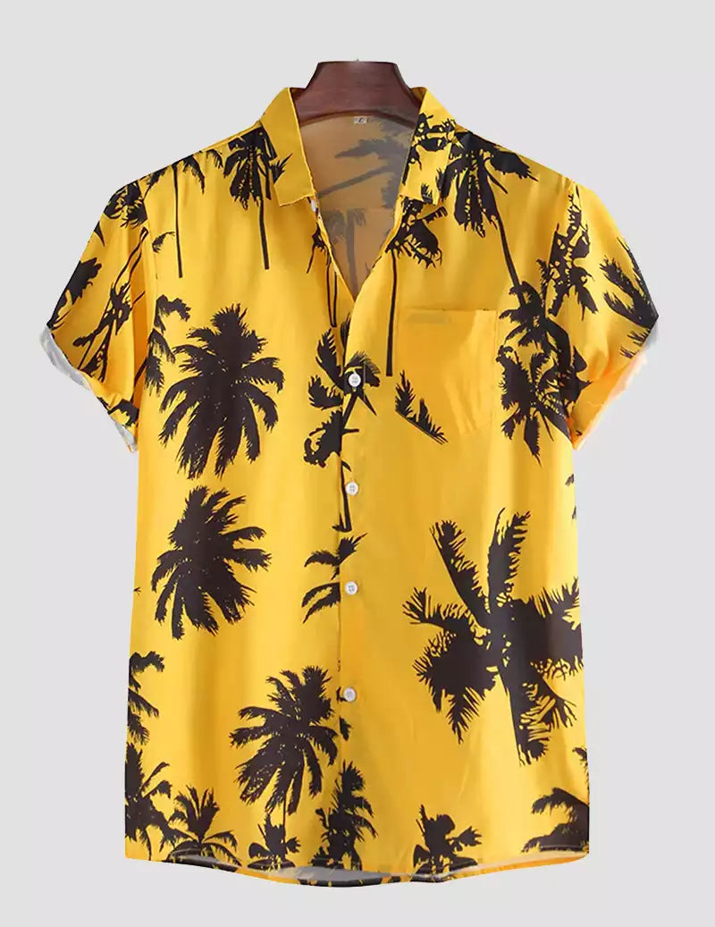 Mens Cool Beach Tropical Printed Chest Pocket Turn Down Collar Short Sleeve Shirts RoscoeShirts