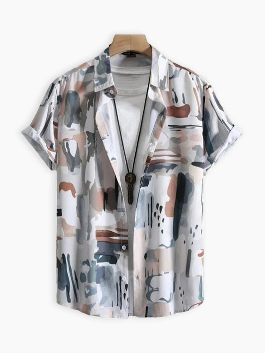 Grey Brown Slice Pattern Printed Cotton Shirt Half Sleeves for Men