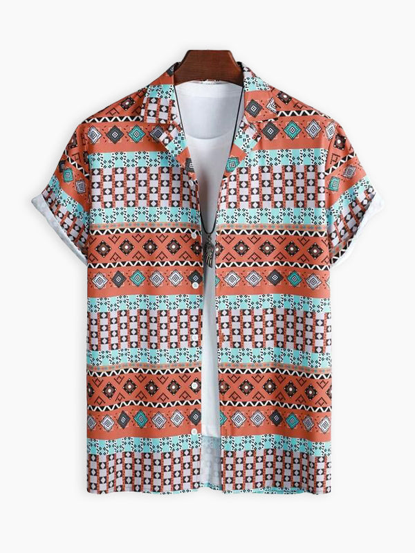 Orange Trianlge Design Beach and casual Multicolor Printed Shirt Cotton Material Half Sleeves Mens blackdock