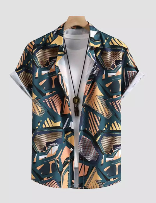 Military Pattern Printed Blue Color Beach Mens Cotton Shirt Half Sleeves Available only in RoscoeShirts