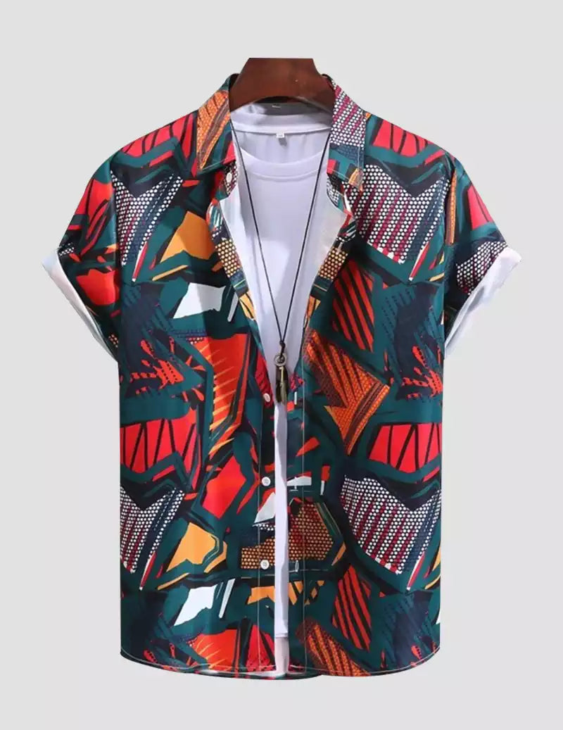 Military Pattern Printed Red Color Beach Mens Cotton Shirt Half Sleeves Available only in RoscoeShirts