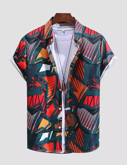 Military Pattern Printed Red Color Beach Mens Cotton Shirt Half Sleeves Available only in RoscoeShirts