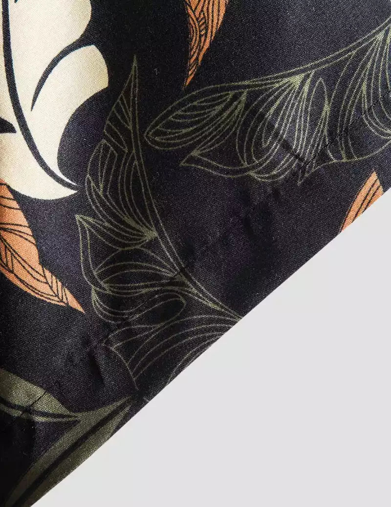 Tender Leaves Pattern Printed Black Color Beach Mens Cotton Shirt Half Sleeves Available only in RoscoeShirts