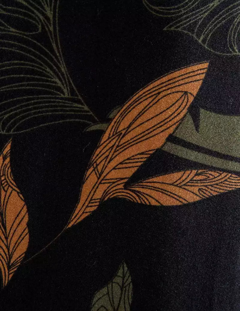 Tender Leaves Pattern Printed Black Color Beach Mens Cotton Shirt Half Sleeves Available only in RoscoeShirts