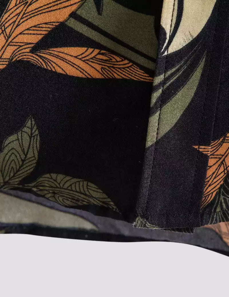 Tender Leaves Pattern Printed Black Color Beach Mens Cotton Shirt Half Sleeves Available only in RoscoeShirts