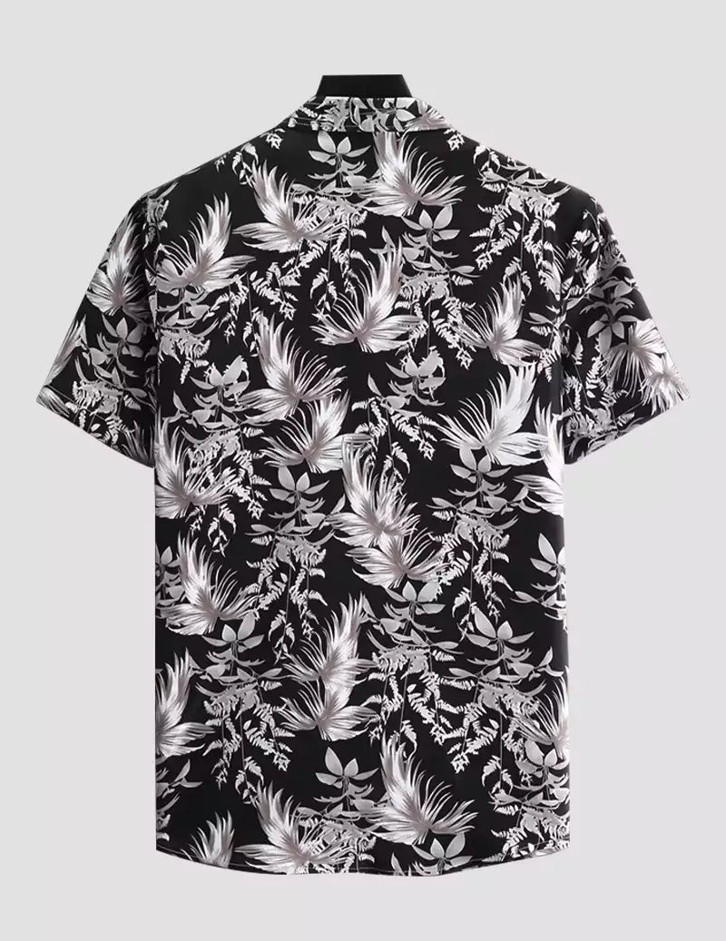 Feather Printed Black and White Color Beach Mens Cotton Shirt Half Sleeves Available only in RoscoeShirts